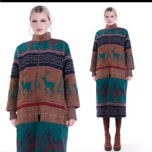 RARE Vintage Krista Koeppe Western Ski Long Wool Colorful Coat. Size medium.